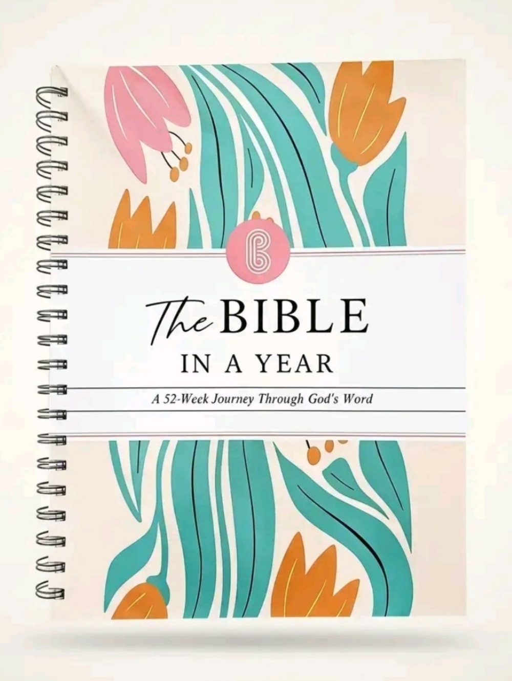 The Bible in a Year Spiral Journal - Teal, Coral & Mustard Floral